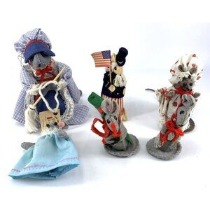 Vintage Cloth Mice Mouse Family Figures Felt Lot of 2 Vintage